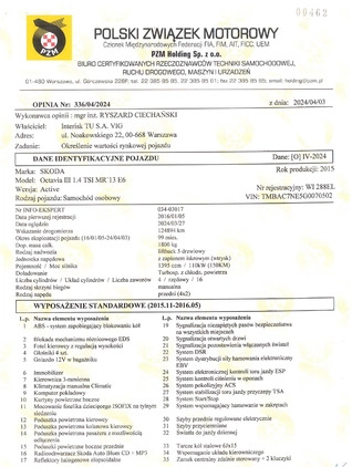 Skoda Octavia cena 34133 przebieg: 124894, rok produkcji 2015 z Warszawa małe 29